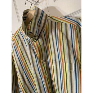 BACHRACH Men's Sz XL Shirt Button Multi Colored Short‎ Sleeve Striped